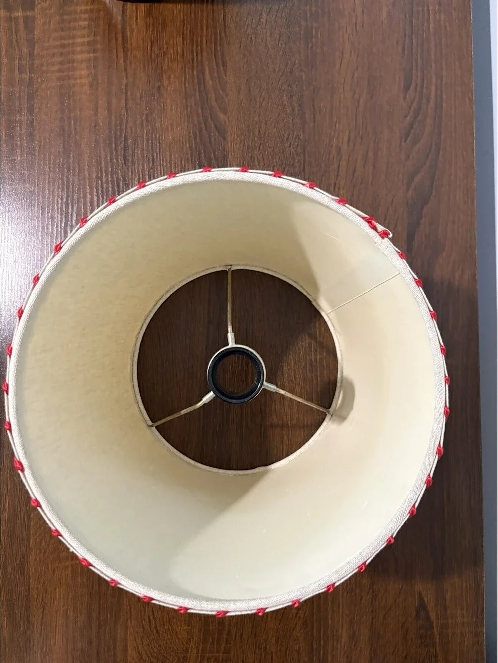 Beige Round Lamp Shade with Red Stitching Fabric 8” Diameter 8